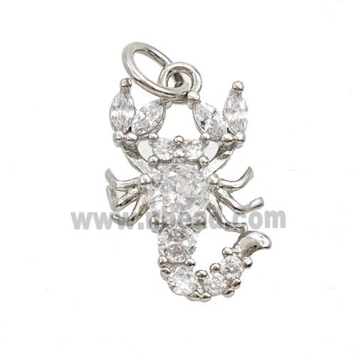 Copper Scorpion Pendant Pave Zirconia Platinum Plated