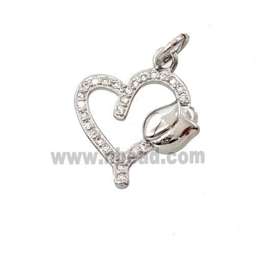 Copper Heart Tulip Pendant Pave Zirconia Platinum Plated