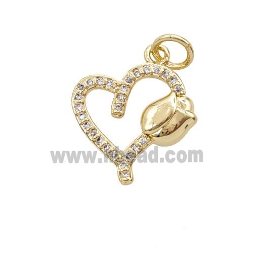 Copper Heart Tulip Pendant Pave Zirconia Gold Plated