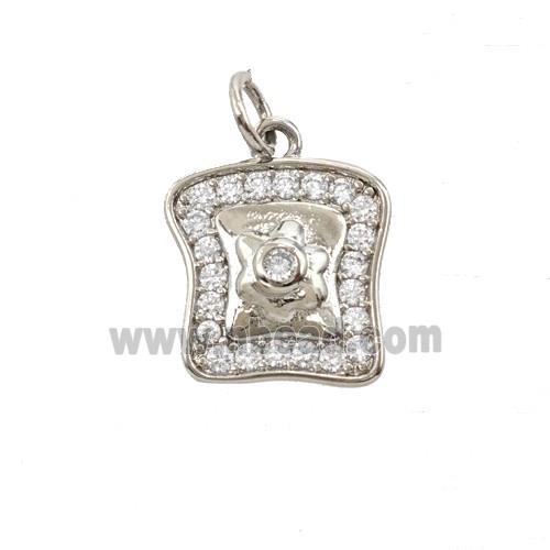 Breakfast Bread Charms Copper Pendant Pave Zirconia Platinum Plated