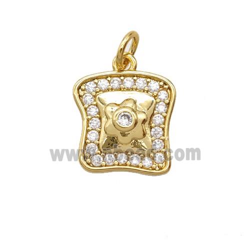 Breakfast Bread Charms Copper Pendant Pave Zirconia Gold Plated