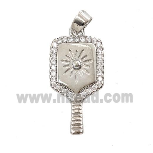 Pickleball Paddle Charms Copper Pendant Pave Zirconia Sports Platinum Plated