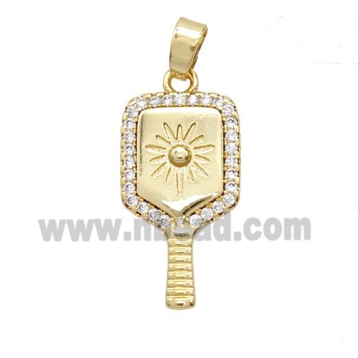 Pickleball Paddle Charms Copper Pendant Pave Zirconia Sports Gold Plated