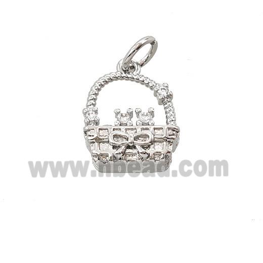 Basket Charms Copper Pendant Pave Zirconia Bowknot Platinum Plated