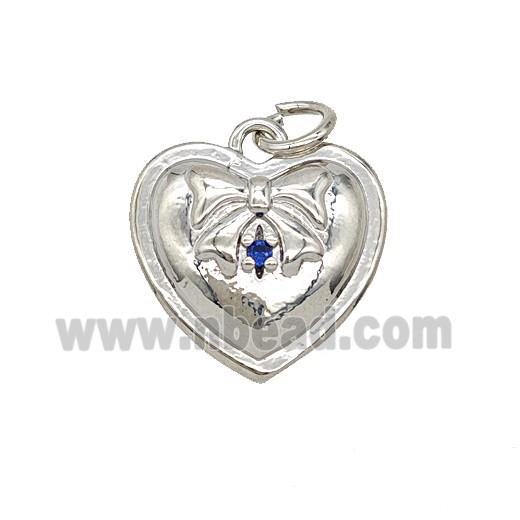 Copper Heart Pendant Pave Zirconia Bowknot Platinum Plated