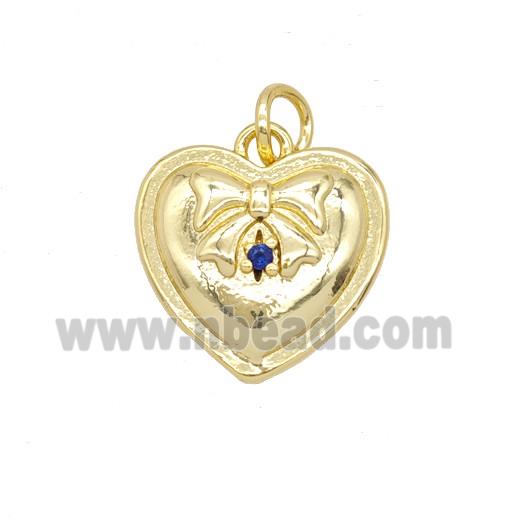 Copper Heart Pendant Pave Zirconia Bowknot Gold Plated