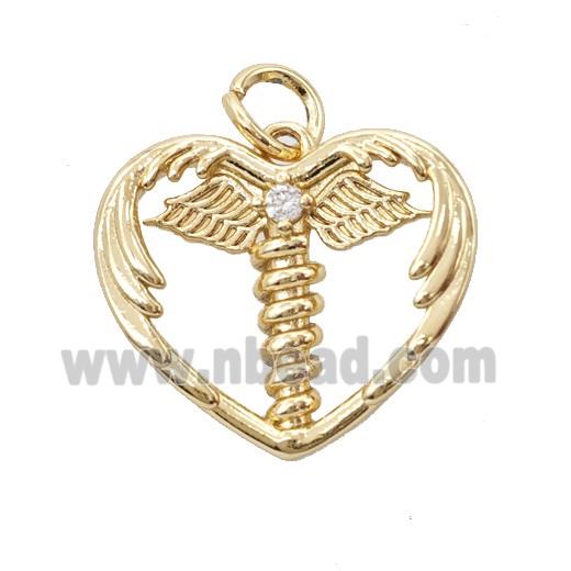 Copper Heart Wings Pendant Pave Zirconia Gold Plated