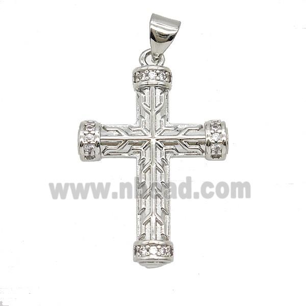 Copper Cross Pendant Pave Zirconia Platinum Plated