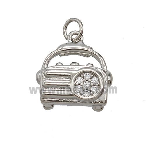 Radio Charms Copper Pendant Pave Zirconia Platinum Plated