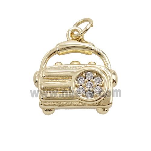 Radio Charms Copper Pendant Pave Zirconia Gold Plated