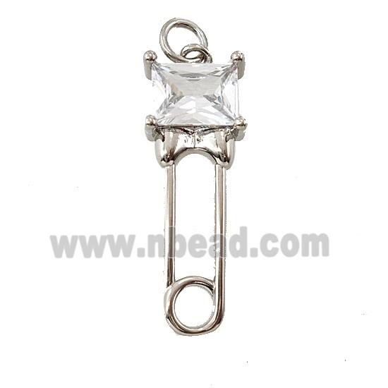 Copper Safety Pin Pave Crystal Glass Platinum Plated