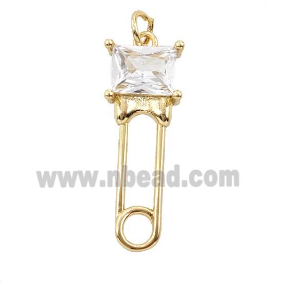 Copper Safety Pin Pave Crystal Glass Gold Plated