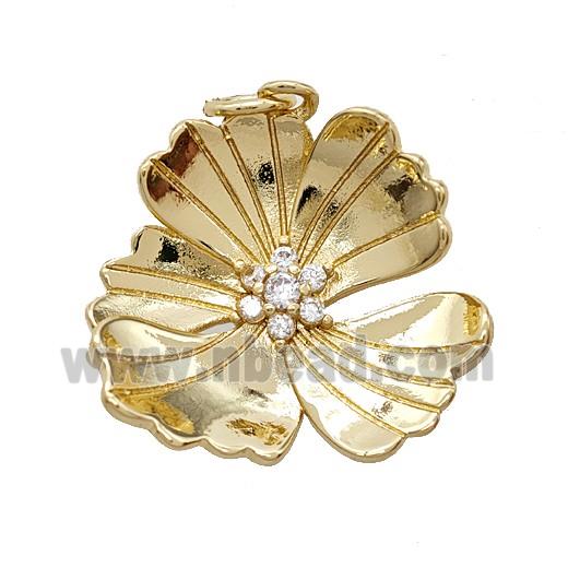 Copper Hibiscus Flower Pendant Pave Zirconia Gold Plated