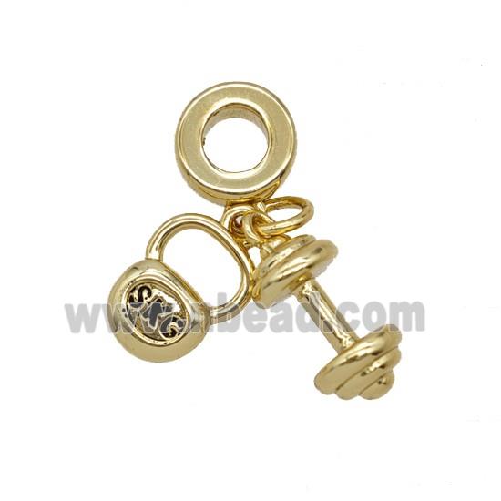 Weightlifting Barbell Charms Copper Pendant Sports Gold Plated