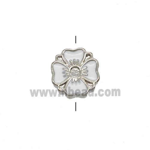 Copper Clover Beads White Enamel Platinum Plated