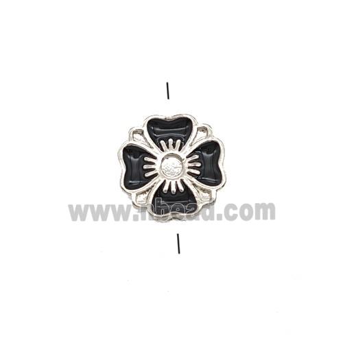 Copper Clover Beads Black Enamel Platinum Plated