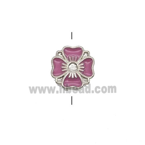 Copper Clover Beads Pink Enamel Platinum Plated