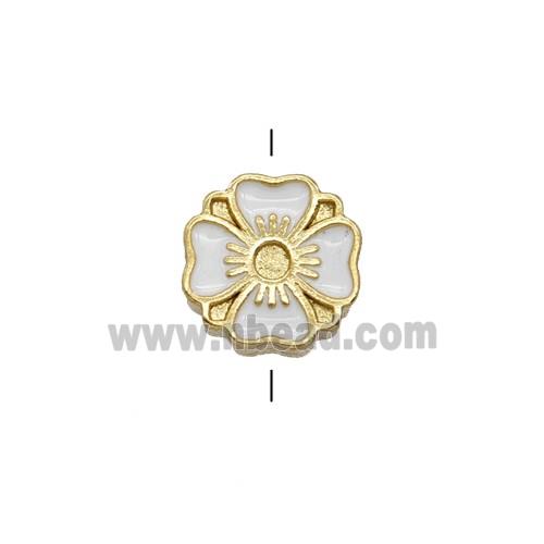 Copper Clover Beads White Enamel Gold Plated