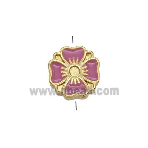 Copper Clover Beads Pink Enamel Gold Plated