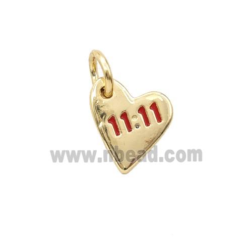 Copper Heart Pendant Double Eleven 11 Red Enamel Gold Plated