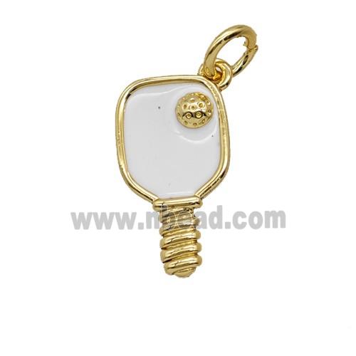 Pickleball Paddle Charms Copper Pendant White Enamel Sports Gold Plated