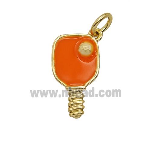 Pickleball Paddle Charms Copper Pendant Orange Enamel Sports Gold Plated