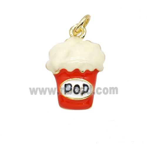 Copper Popcorn Bucket Red Enamel Gold Plated