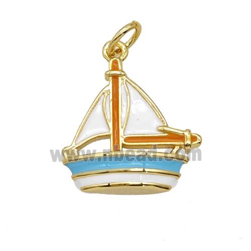 Copper Sailboat Pendant Multicolor Enamel Gold Plated