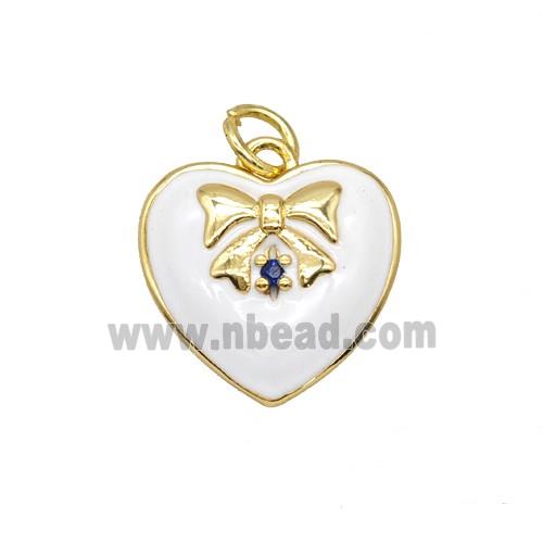 Copper Heart Pendant Bowknot White Enamel Gold Plated