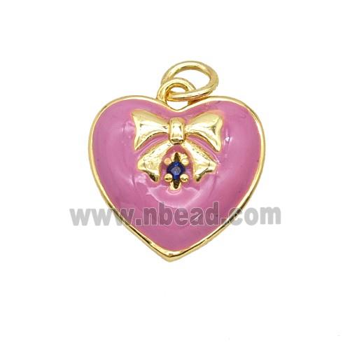 Copper Heart Pendant Bowknot Pink Enamel Gold Plated