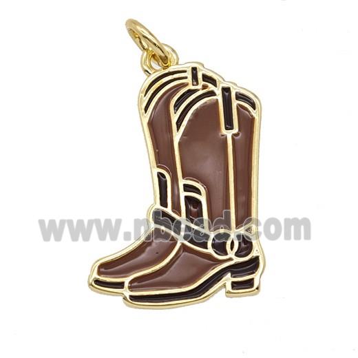 Copper Cowboy Boots Pendant Chocolate Enamel Gold Plated