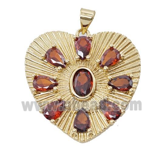 Copper Heart Pendant Pave Orange Zirconia Gold Plated