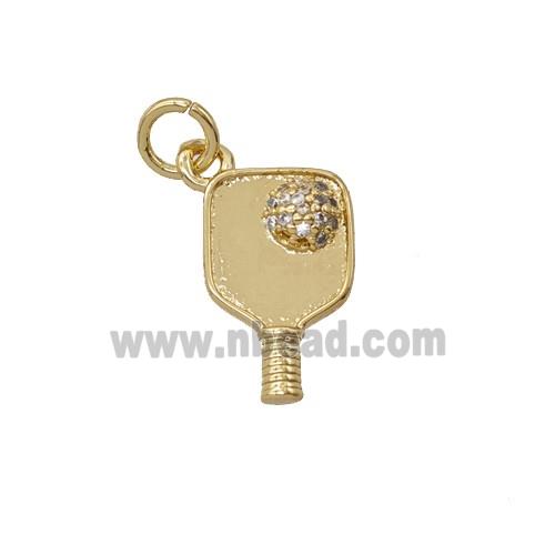 Copper Pickleball Paddle Pendant Pave Zirconia Gold Plated