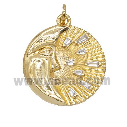Copper Moon Pendant Pave Zirconia Gold Plated
