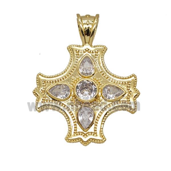Copper Cross Pendant Pave Zirconia Gold Plated