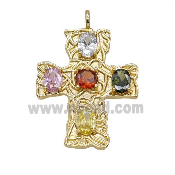 Copper Cross Pendant Pave Zirconia Gold Plated