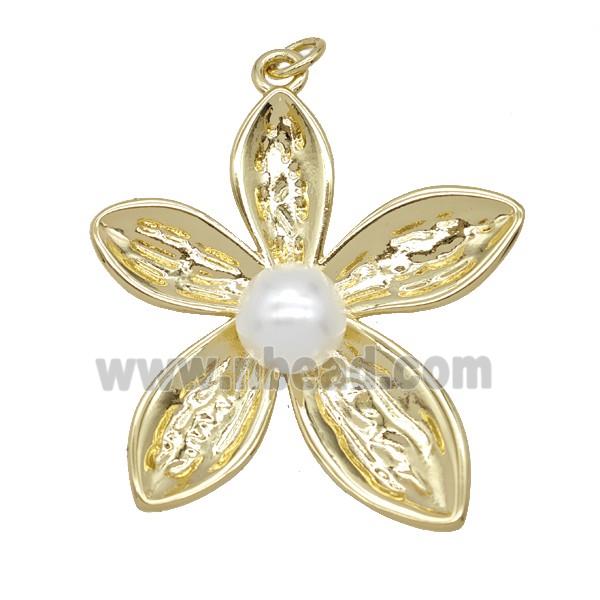 Copper Flower Pendant Pave Resin Gold Plated