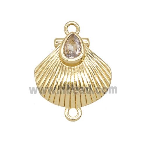 Copper Scallop Connector Pave Zirconia Gold Plated