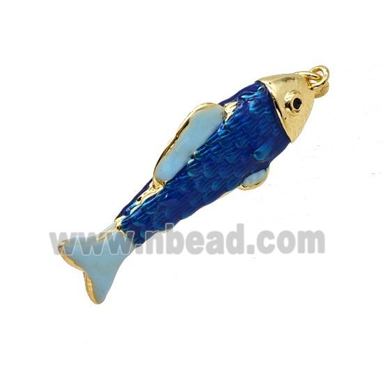 Copper Fish Pendant Blue Enamel Gold Plated