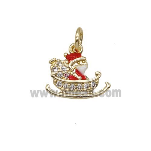 Christmas Santa Claus Charms Copper Pendant Pave Zirconia Red Enamel Gold Plated