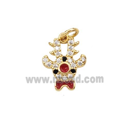 Christmas Reindeer Charms Copper Pendant Pave Zirconia Enamel Gold Plated