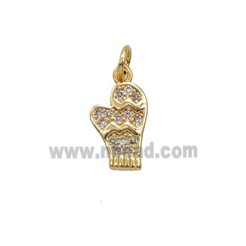 Christmas Mitten Charms Copper Pendant Pave Zirconia Gold Plated