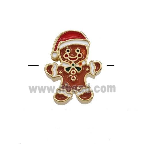 Christmas Gingerbread Man Charms Copper Beads Red Enamel Gold Plated