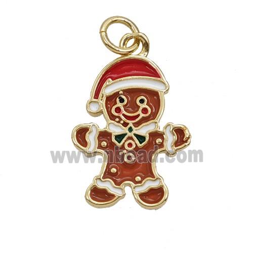 Christmas Gingerbread Man Charms Copper Pendant Red Enamel Gold Plated