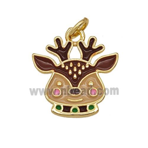 Christmas Reindeer Charms Copper Pendant Enamel Gold Plated
