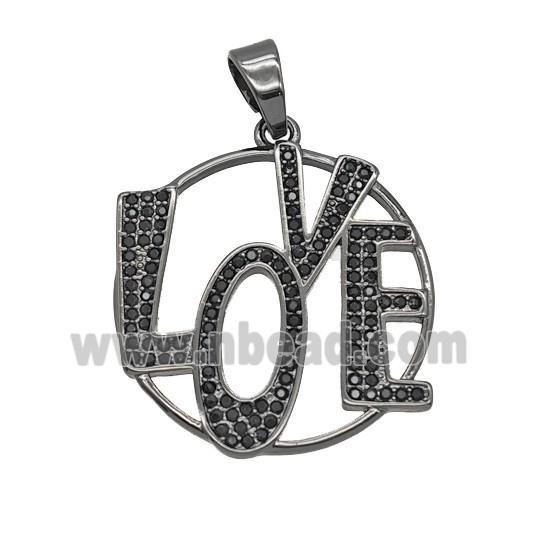 Copper LOVE Pendant Micropave Zirconia Black Plated