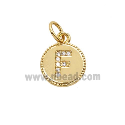 Copper Letter-F Pendant Pave Zirconia 18K Gold Plated
