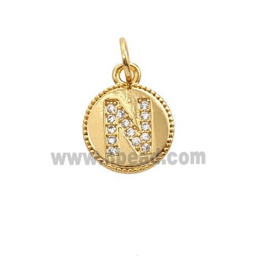 Copper Letter-N Pendant Pave Zirconia 18K Gold Plated