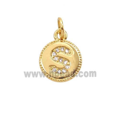 Copper Letter-S Pendant Pave Zirconia 18K Gold Plated