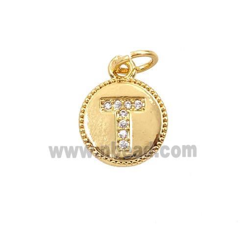 Copper Letter-T Pendant Pave Zirconia 18K Gold Plated